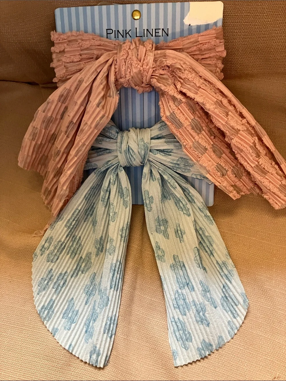 Pink Linen Girls' Bow Hair Clip Set - Pink & Light Blue